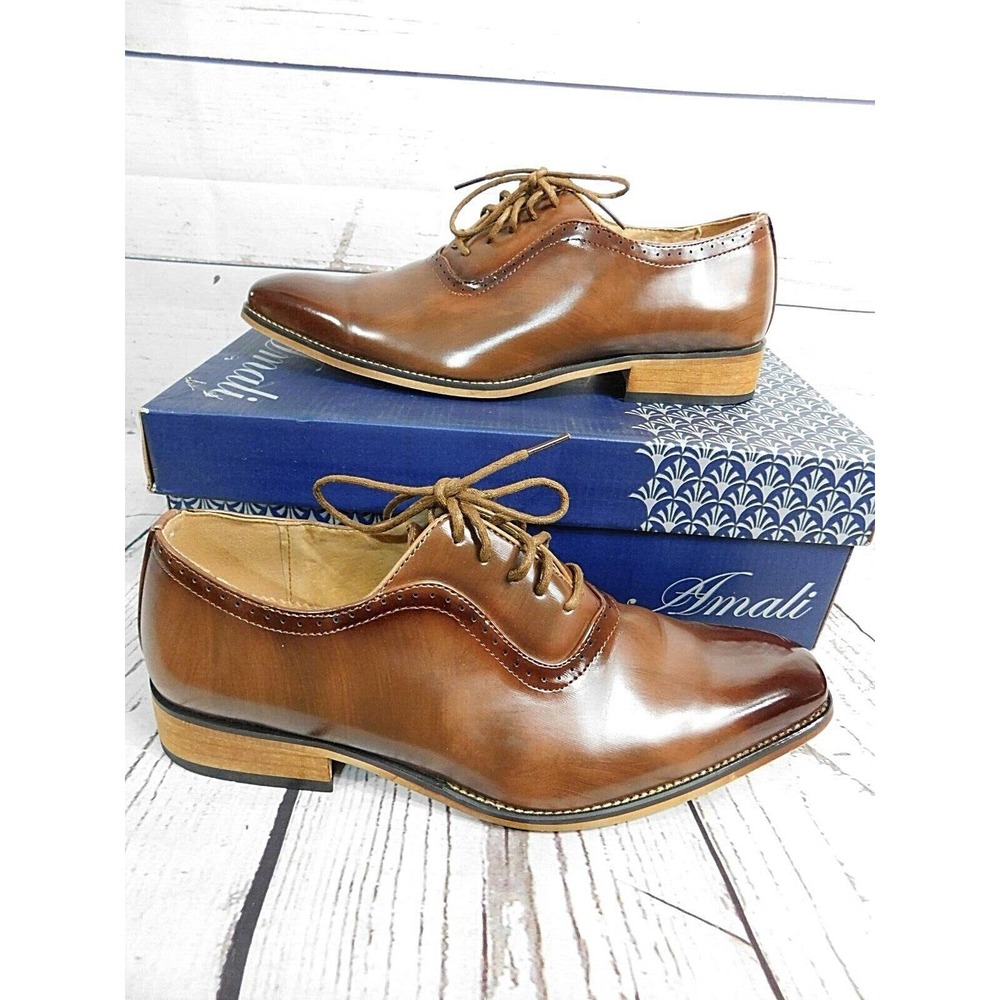 Amali ALPINE 028 PLAIN TOE OXFORDS Size 8 Lace Up Brown Dress Shoes w/ Box VTG
